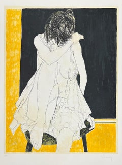 Sonia fond jaune, 1995, original lithograph by Jean Jansem, handsigned, numbered