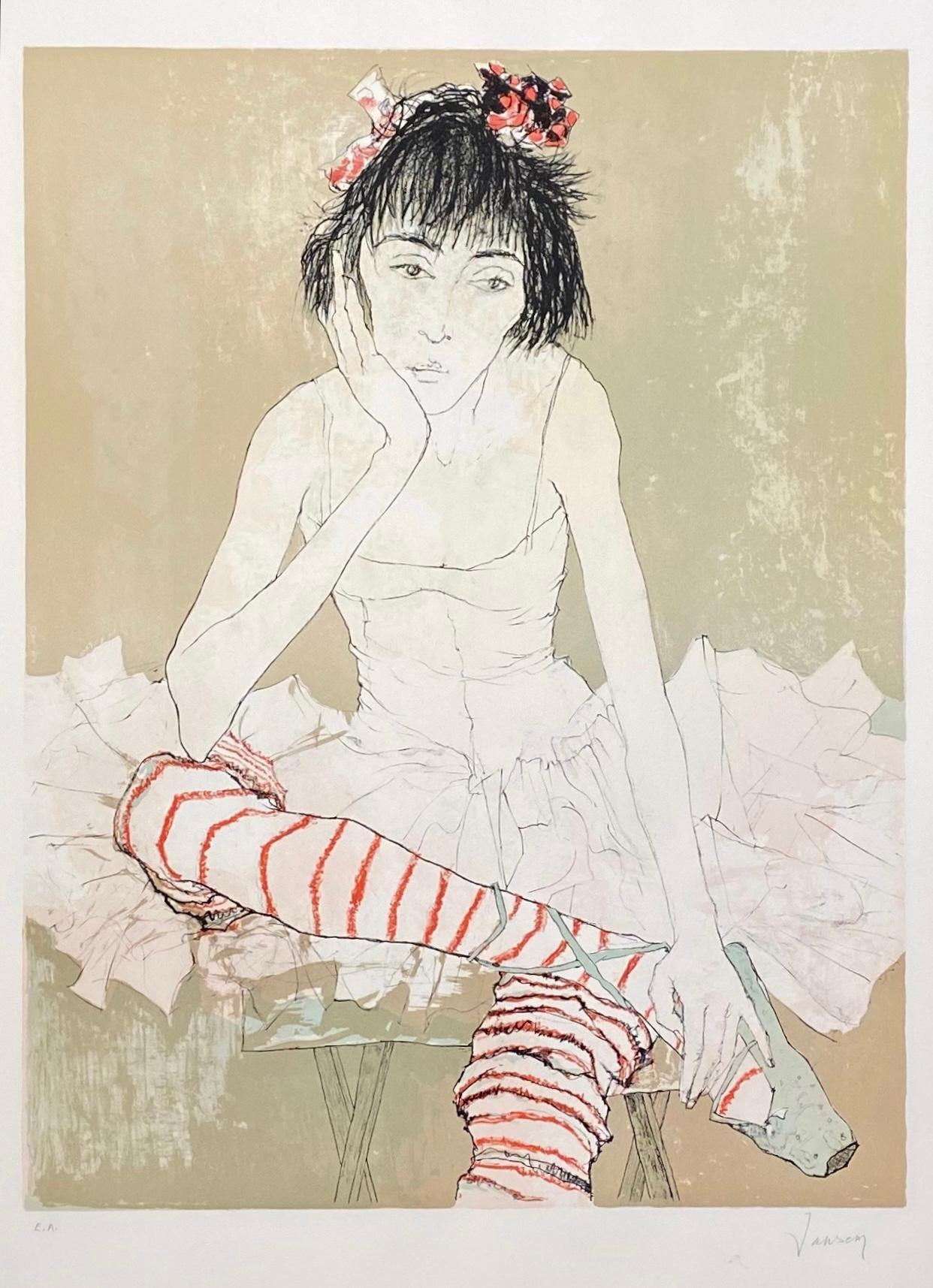 Sophie aux bas rouges, 1993, lithographie originale de Jean Jansem 