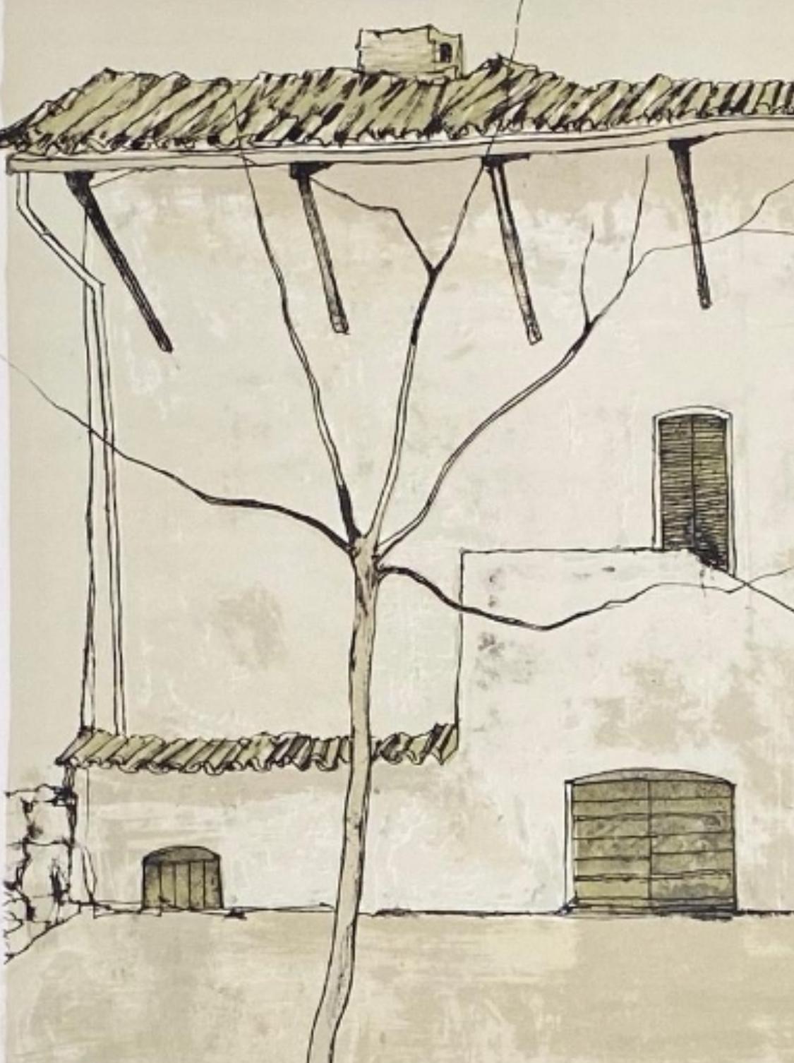 Spello - La cour, 1977, lithographie originale de Jean Jansem, signée et numérotée en vente 2