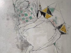 Stéphanie au collant à damier, 1989, litografía original de Jean Jansem, firmada