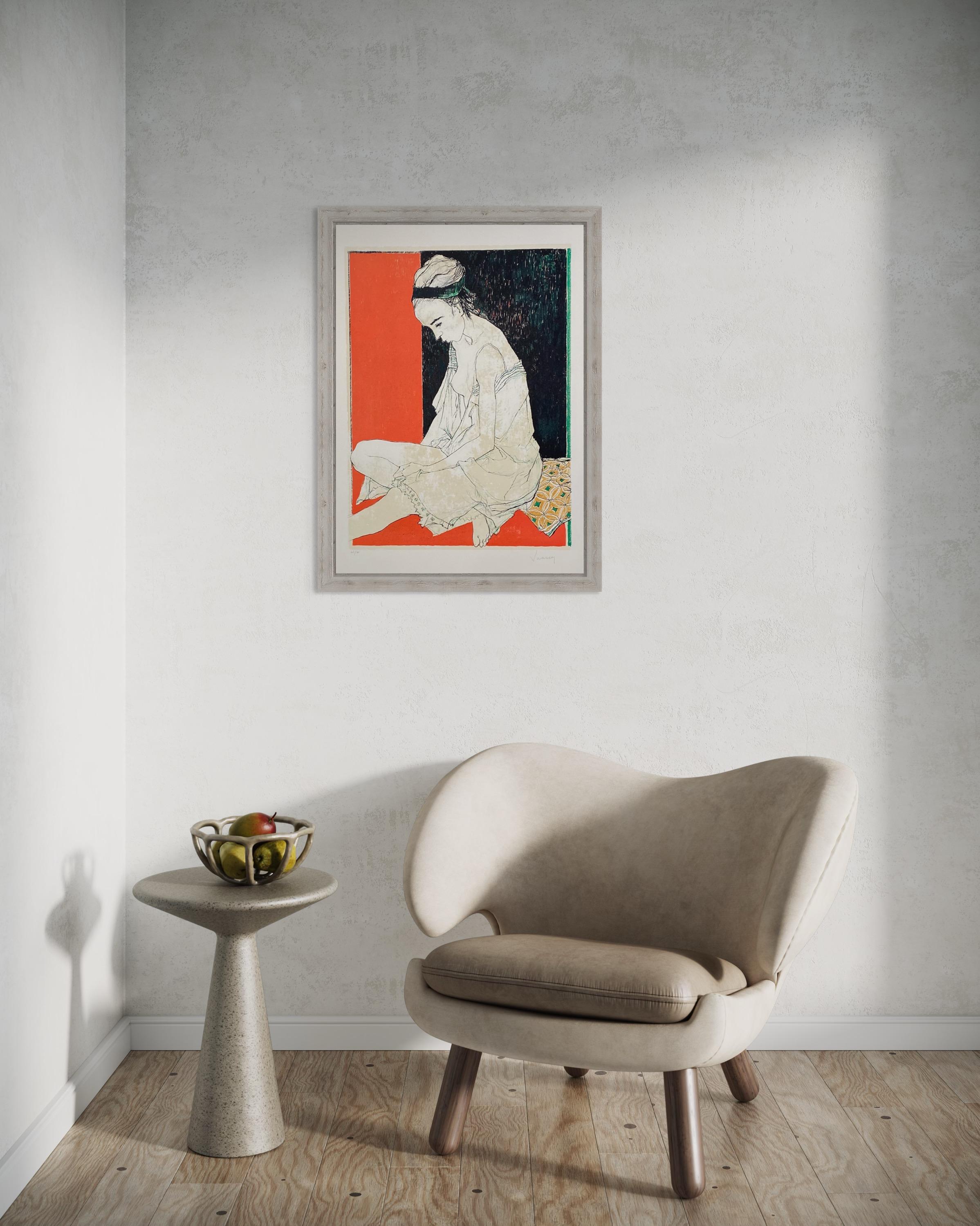 Sylvie, fond rouge, 1995, original lithograph by Jean Jansem, handsigned For Sale 3