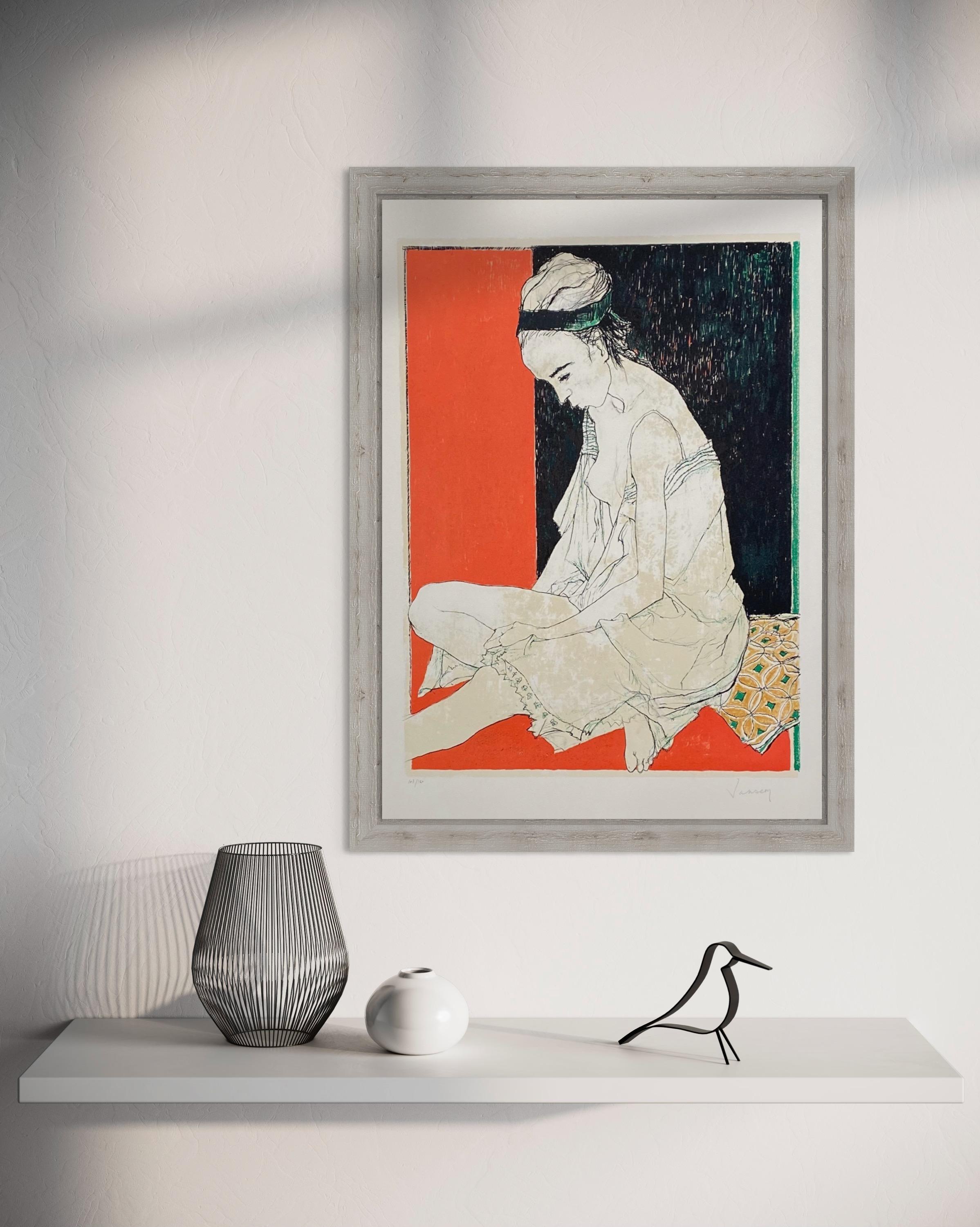 Sylvie, fond rouge, 1995, original lithograph by Jean Jansem, handsigned For Sale 5