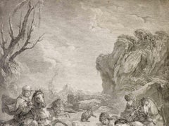 Hunting the Bear - Etching By Jean Jaques Flipart- 18th Century