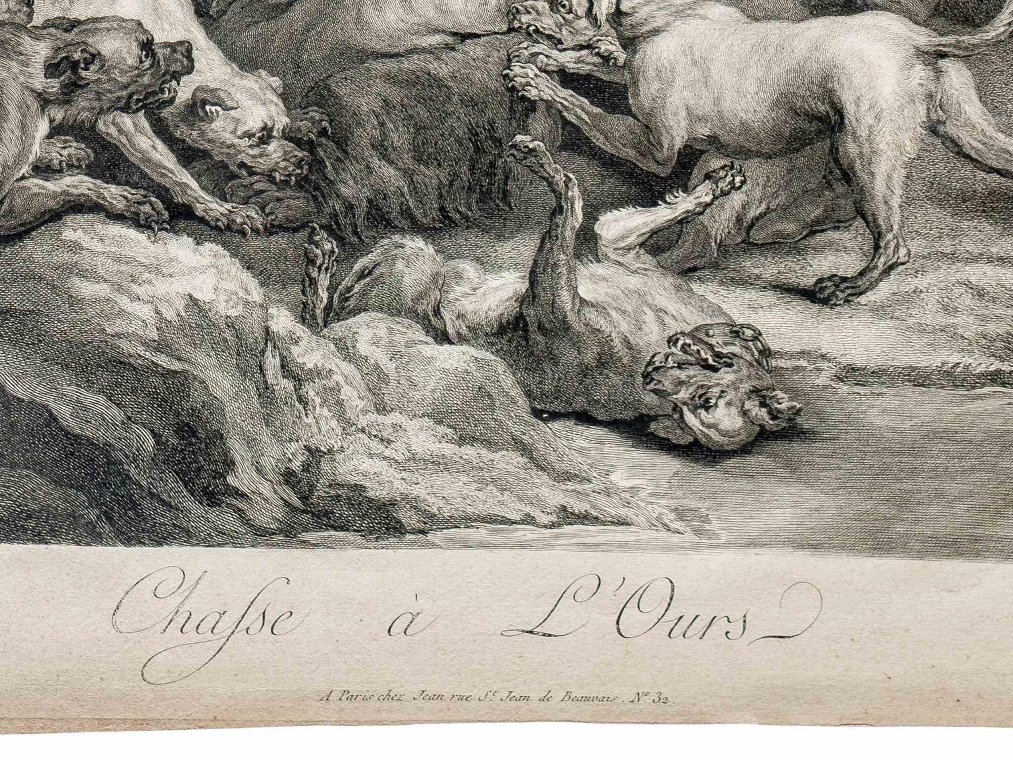 La chasse à l'ours - eau-forte de Jean Jaques Flipart - 18ème siècle en vente 3