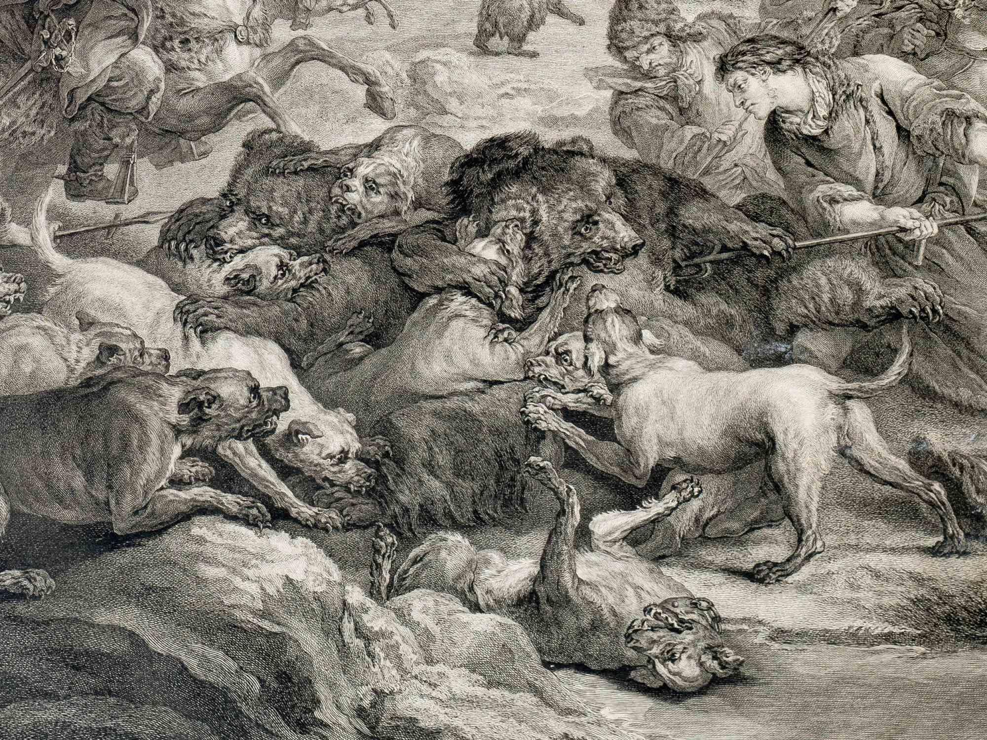 La chasse à l'ours - eau-forte de Jean Jaques Flipart - 18ème siècle en vente 4