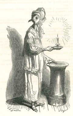 Bird Maid With a Candle - Original Lithograph by J.J Grandville - 1852