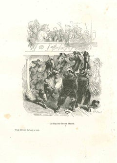 Les chevaux dansant dans un concert - Lithographie originale de J.J Grandville - 1852