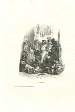 Antique Desperate Musical Band of Dogs - La Fourrière-Lithograph by J.J Grandville- 1852