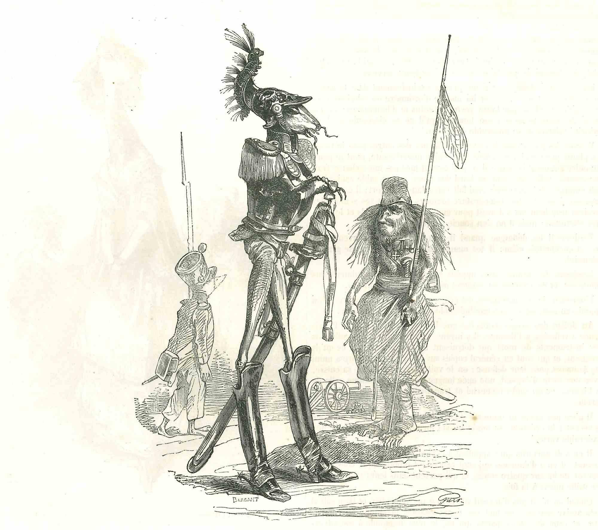 General Ant è una litografia originale su carta color avorio realizzata da J.J. Grandville da Scènes de la vie privée et publique des animaux, 1852. Pubblicato da Manesq & Harvard, Parigi. 

Buone condizioni.

L'opera d'arte illustrava favole di