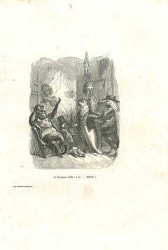 Gute Nacht Herr Wolf  - Originallithographie von J.J Grandville – 1852