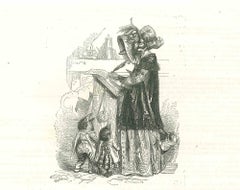 Antique Mama Duck Ordering For Kitchen - Original Lithograph by J.J Grandville - 1852