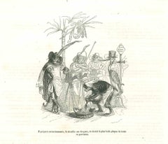Antique  Merchant Monkeys - Original Lithograph by J.J Grandville - 1852