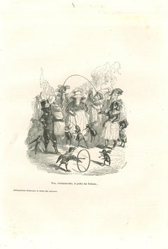 M. Cat And Miss. Jeu de cordes avec le renard jouant de la corne avec ... par J.J Grandville - 1852