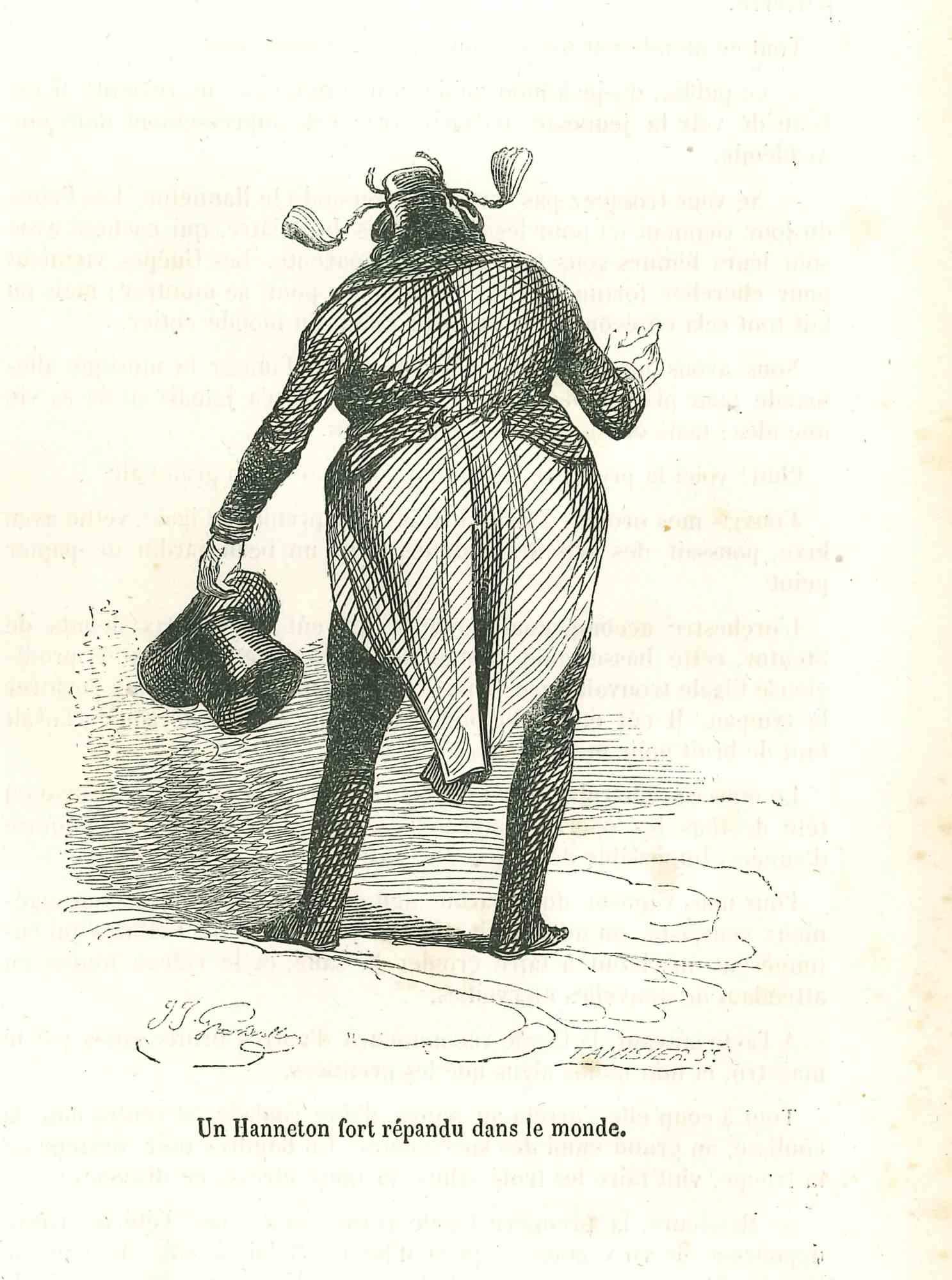 Jean Jeacques Grandville Figurative Print - Mr.Beetle From His Back - Original Lithograph by J.J Grandville - 1852