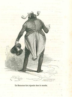 M. Béetle de son dos - Lithographie originale de J.J Grandville - 1852