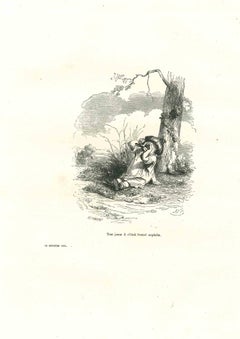 Antique Orphan Bird "Tout Jeune il s'était trouve orphelin" by J.J Grandville - 1852