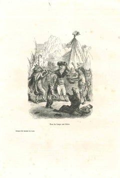 Outlaw Hero Wolf and Rebellion - Original Lithograph by J.J Grandville - 1852