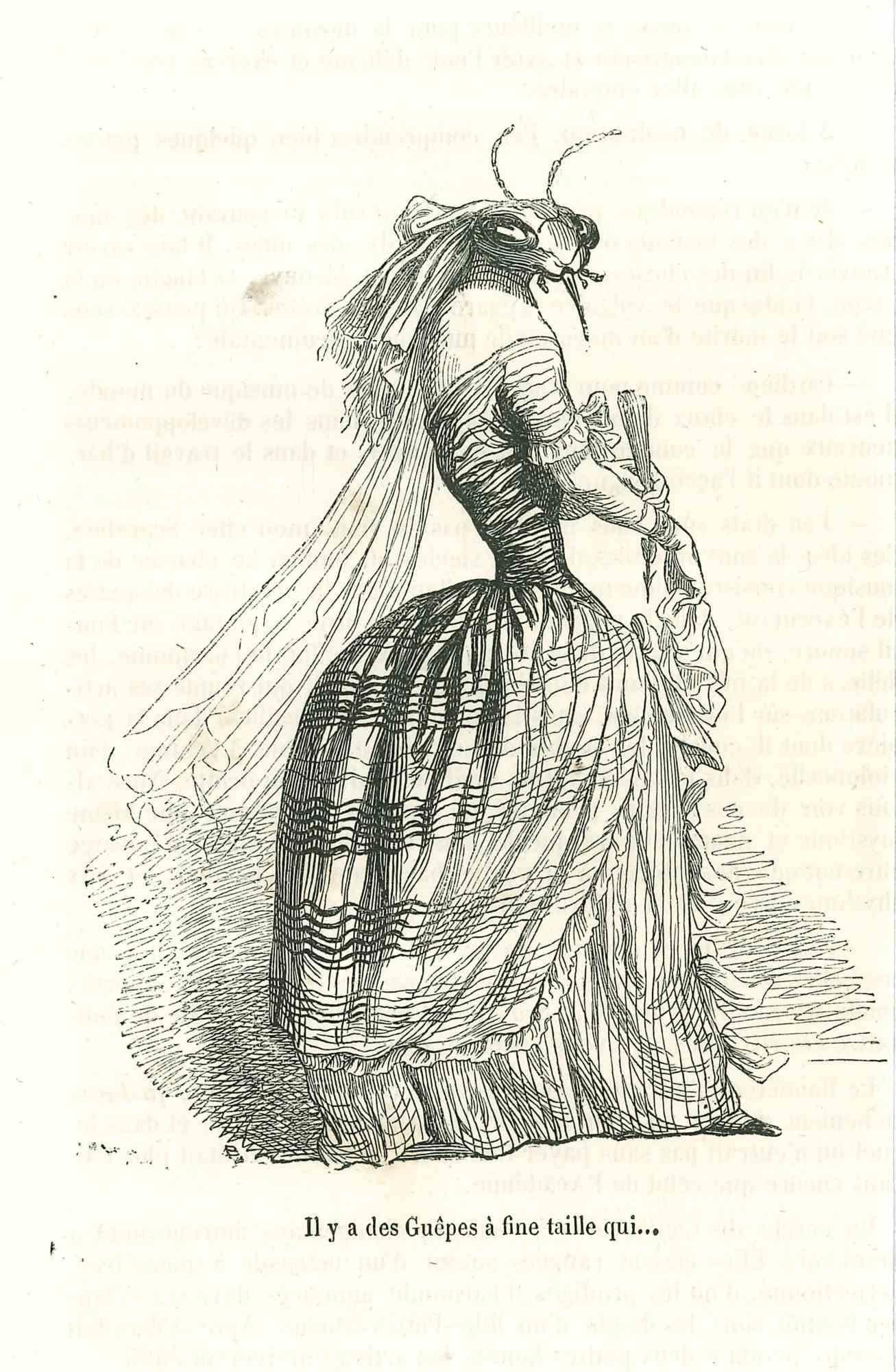 Jean Jeacques Grandville Figurative Print - The Bee Bride - Original Lithograph by J.J Grandville - 1852