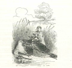 The Bird Ladies On A Picnic Beside Lagoon-Lithograph by J.J Grandville - 1852