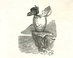 The Birth of the Bird - Original Lithograph by J.J Grandville - 1852