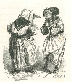 Die Gespräche von  Maiden, Plissierte Frau mit Fuchspelz-Lithographie von J.J Grandville-1852