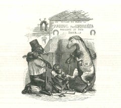 Antique The Farrier Gorilla - Original Lithograph by J.J Grandville - 1852