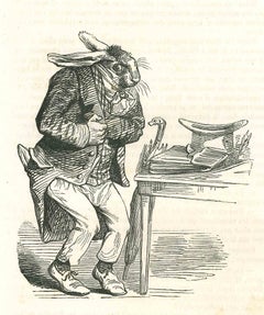 The Lawyer Bunny In A Hurry - Original Lithograph by J.J Grandville - 1852