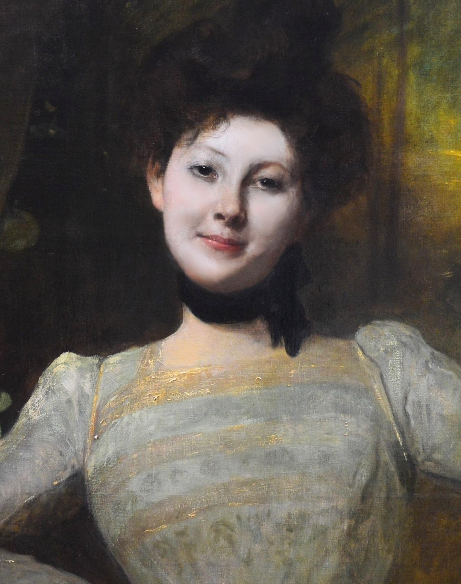 Madeleine - Portrait of Young Society Beauty Victorian Edwardian Girl 1901 - Brown Portrait Painting by Jean-Joseph Benjamin-Constant