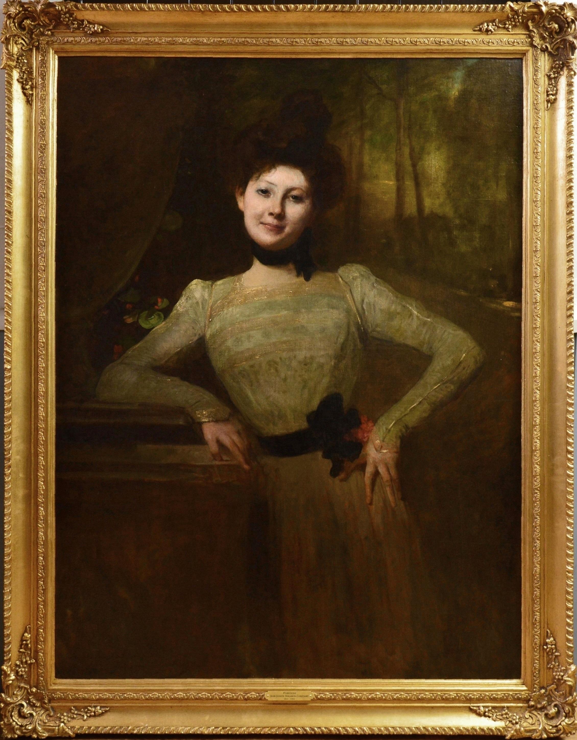 Jean-Joseph Benjamin-Constant Portrait Painting - Madeleine - Very Large 19th Century Oil Painting Portrait Victorian Society Girl
