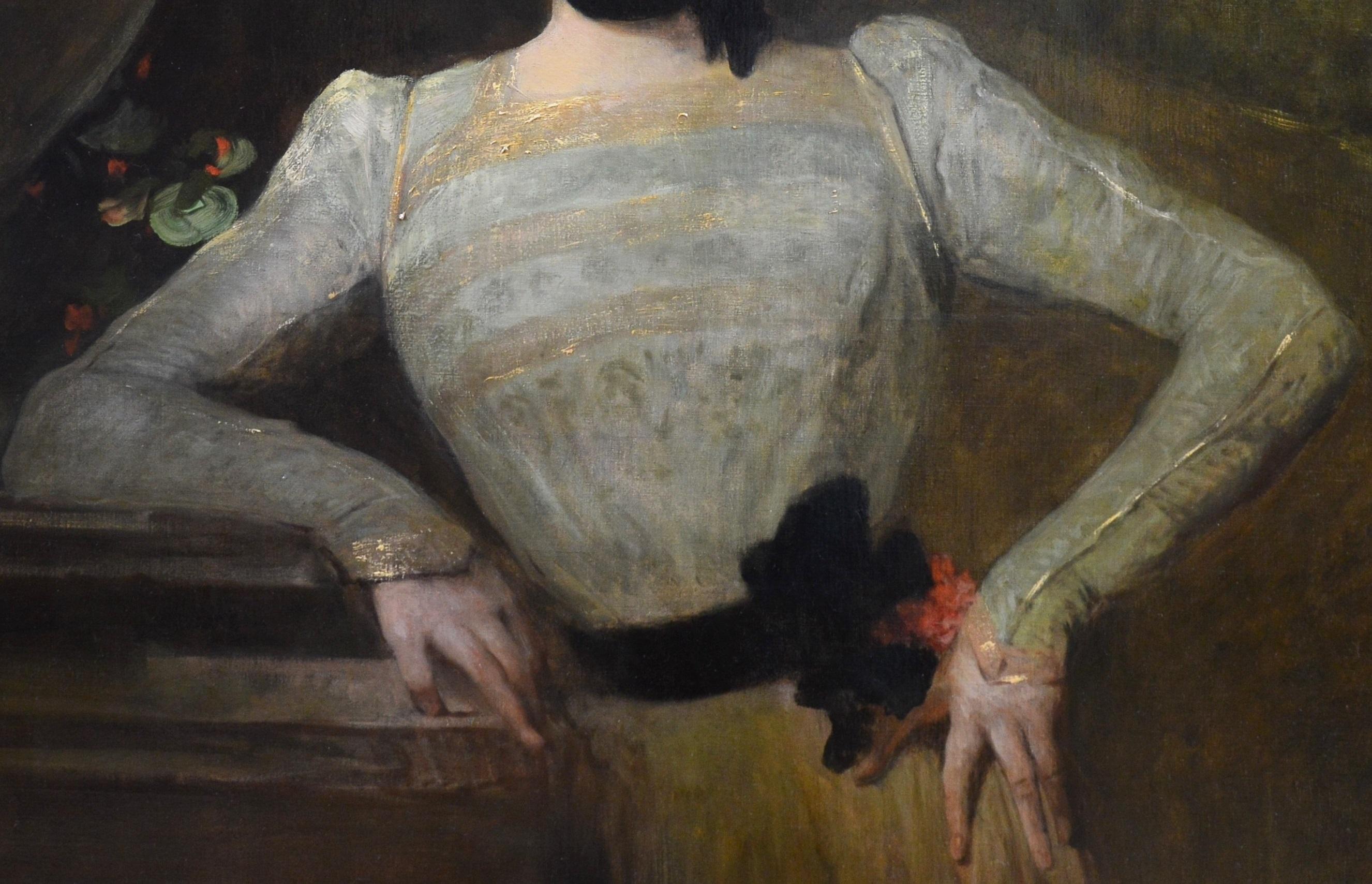 Madeleine - Very Large Portrait of Young Beauty Victorian Edwardian Girl 1901 - Brown Portrait Painting by Jean-Joseph Benjamin-Constant