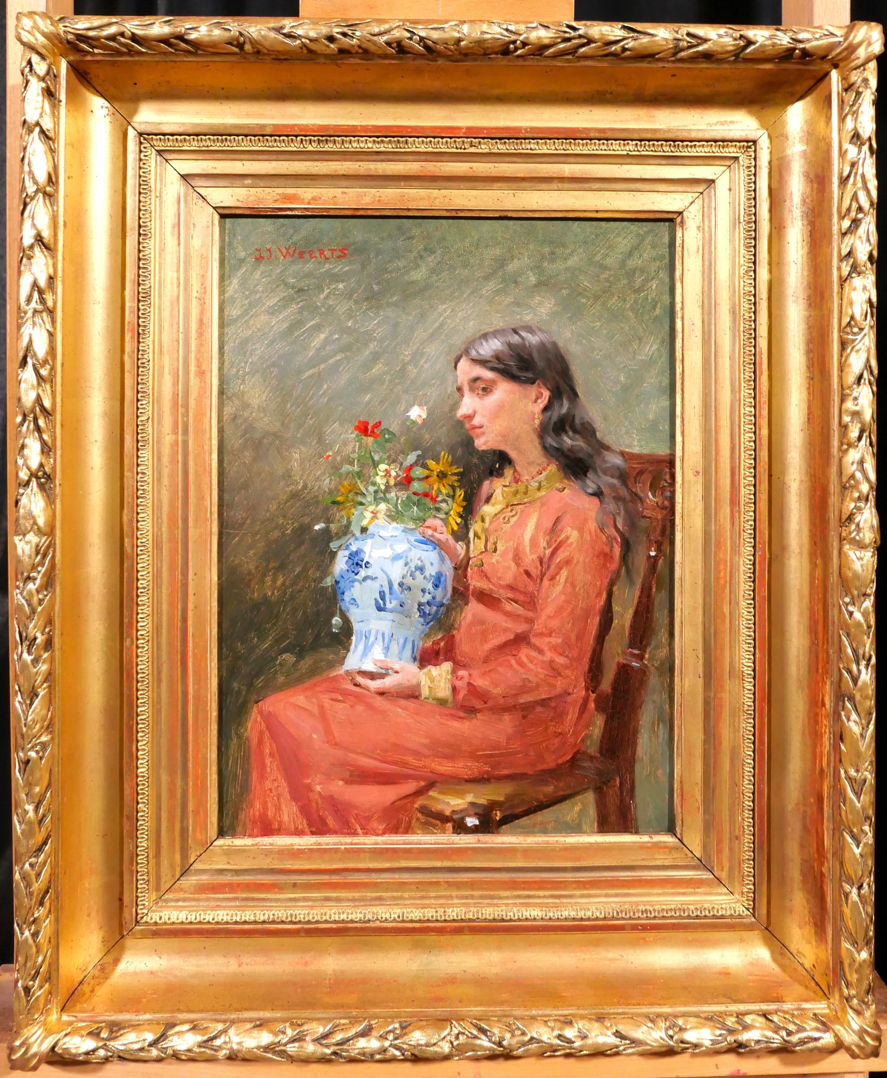 Portrait d'une jeune femme - rêvez de la beauté éphémère - Painting de Jean Joseph Weerts