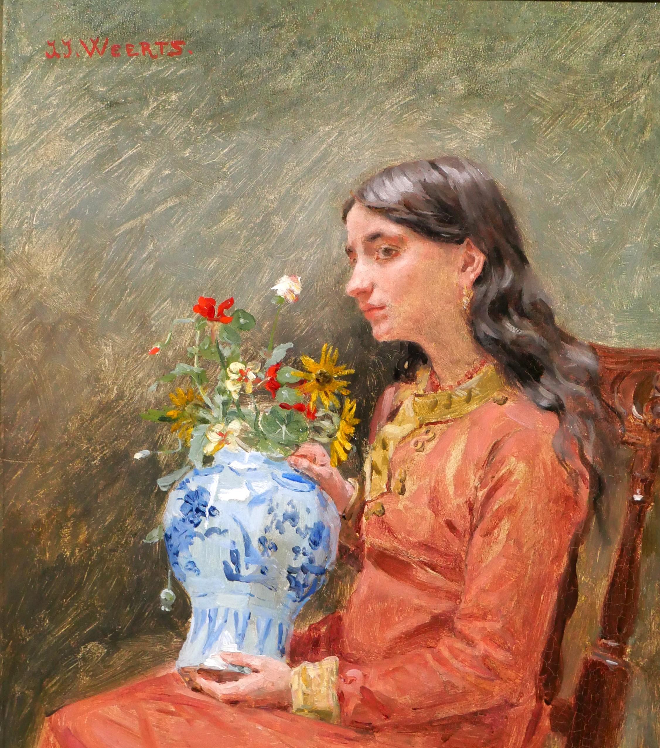Portrait d'une jeune femme - rêvez de la beauté éphémère - Art nouveau Painting par Jean Joseph Weerts