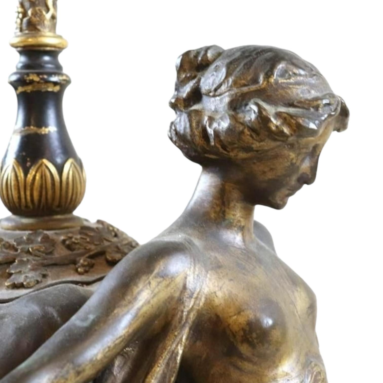 Jean Jozon (1868-1946) Lámpara de sobremesa francesa Art Nouveau de bronce 4