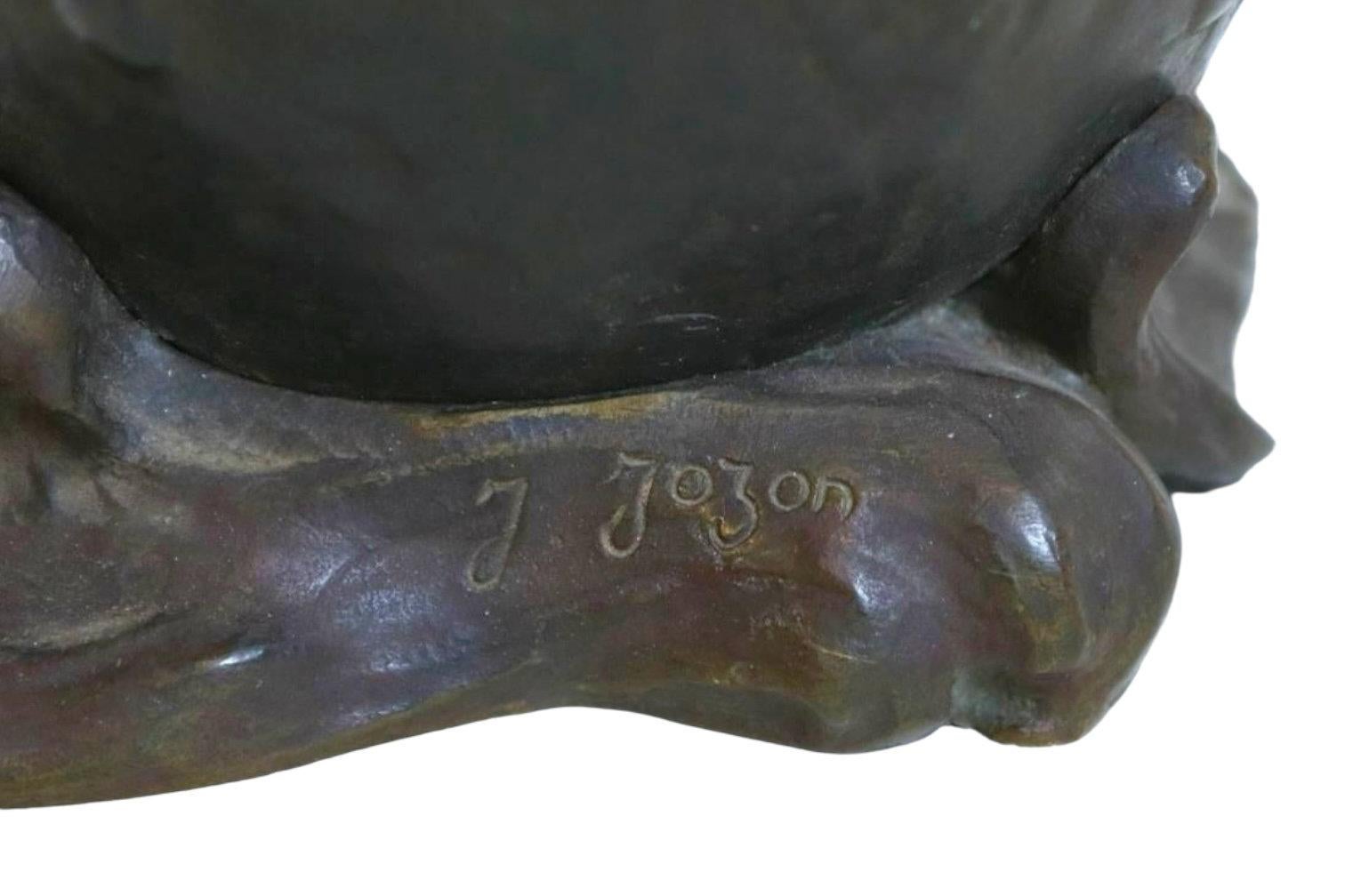 Jean Jozon (1868-1946) Lámpara de sobremesa francesa Art Nouveau de bronce Patinado