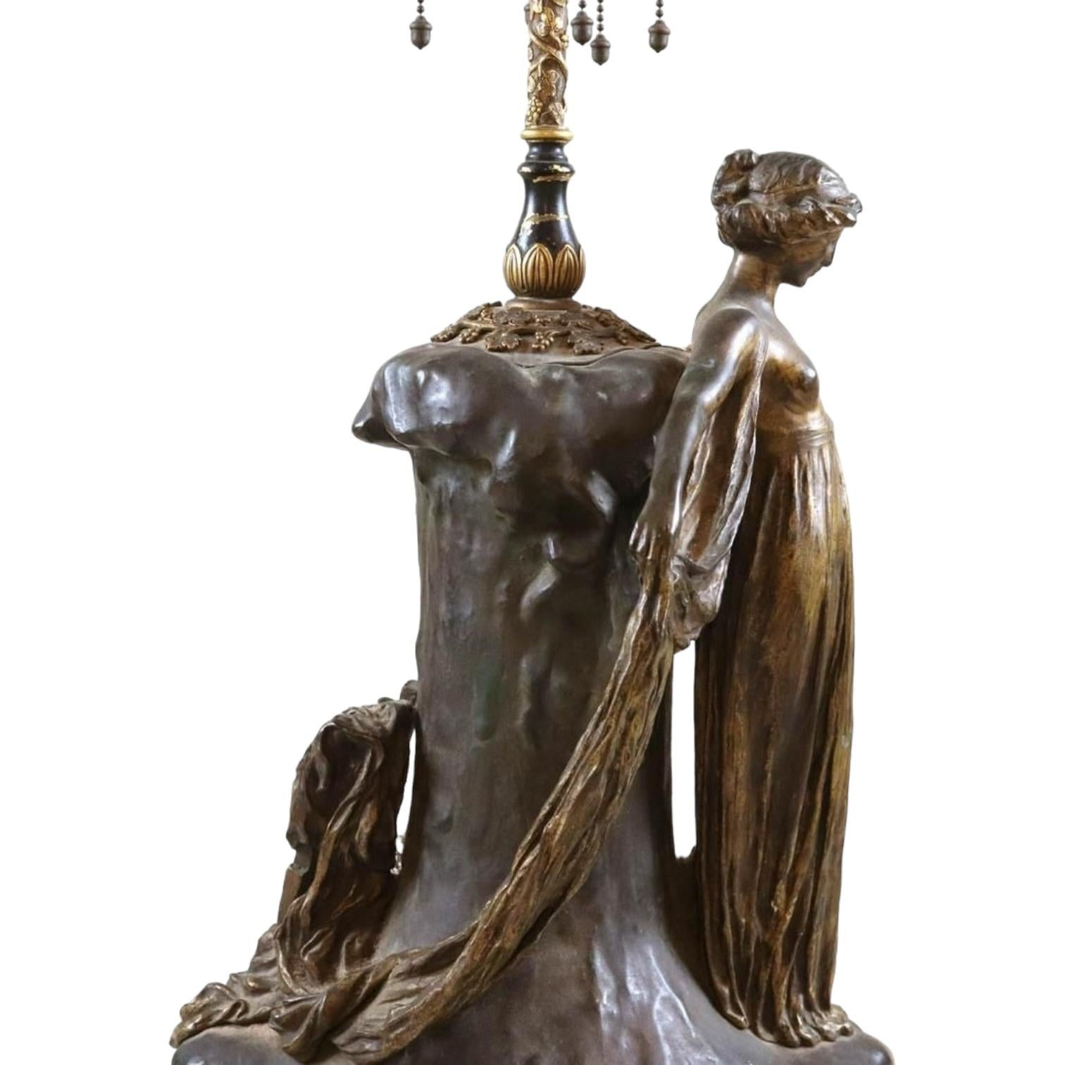 Jean Jozon (1868-1946) Lámpara de sobremesa francesa Art Nouveau de bronce siglo XIX