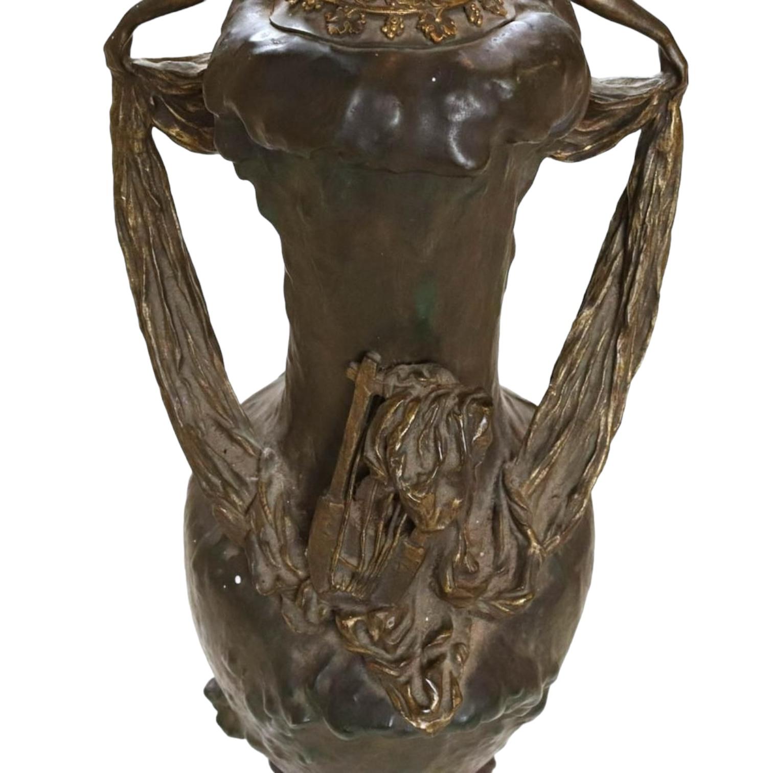 Jean Jozon (1868-1946) Lámpara de sobremesa francesa Art Nouveau de bronce Bronce