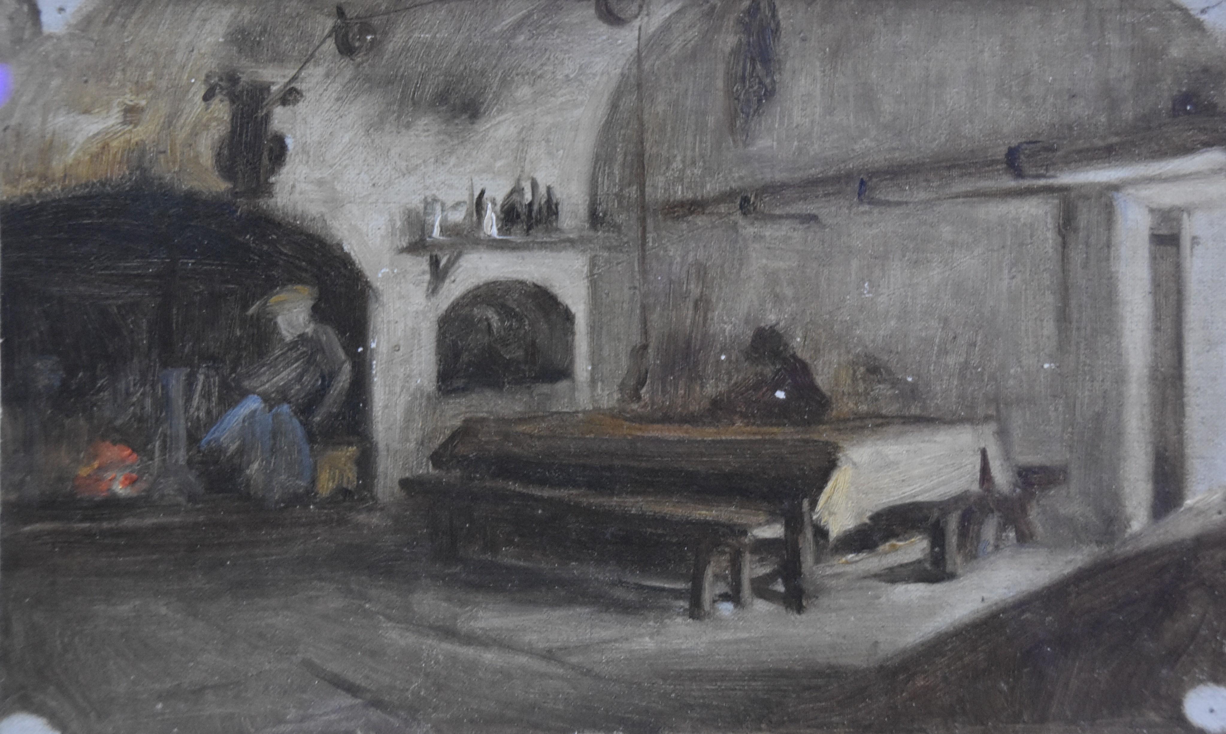 J J A Lecomte du Nouÿ (1842-1923) Figures in a cellar, oil sketch