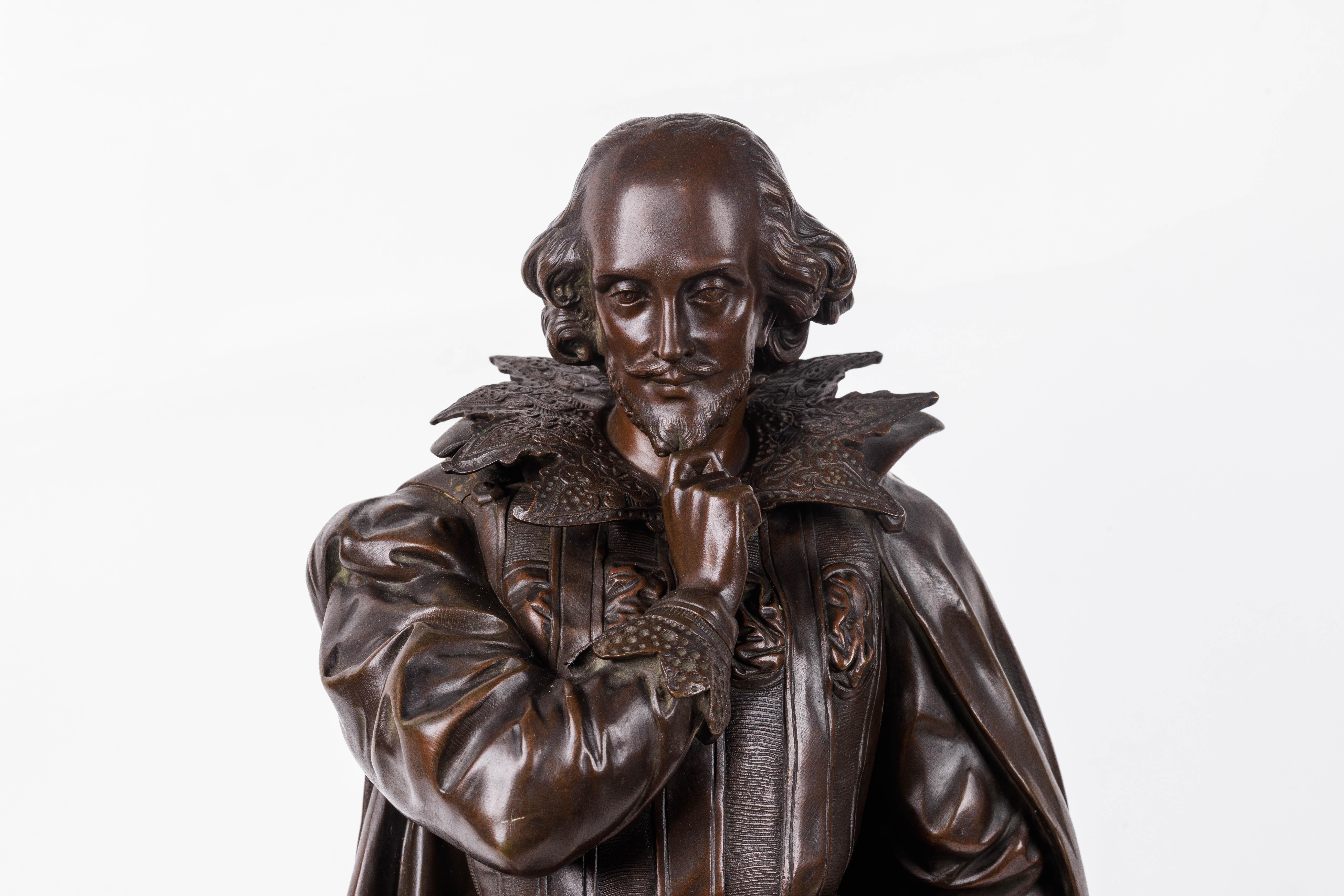Jean Jules B. Salmson, Patinierte Bronzeskulptur von William Shakespeare im Angebot 5