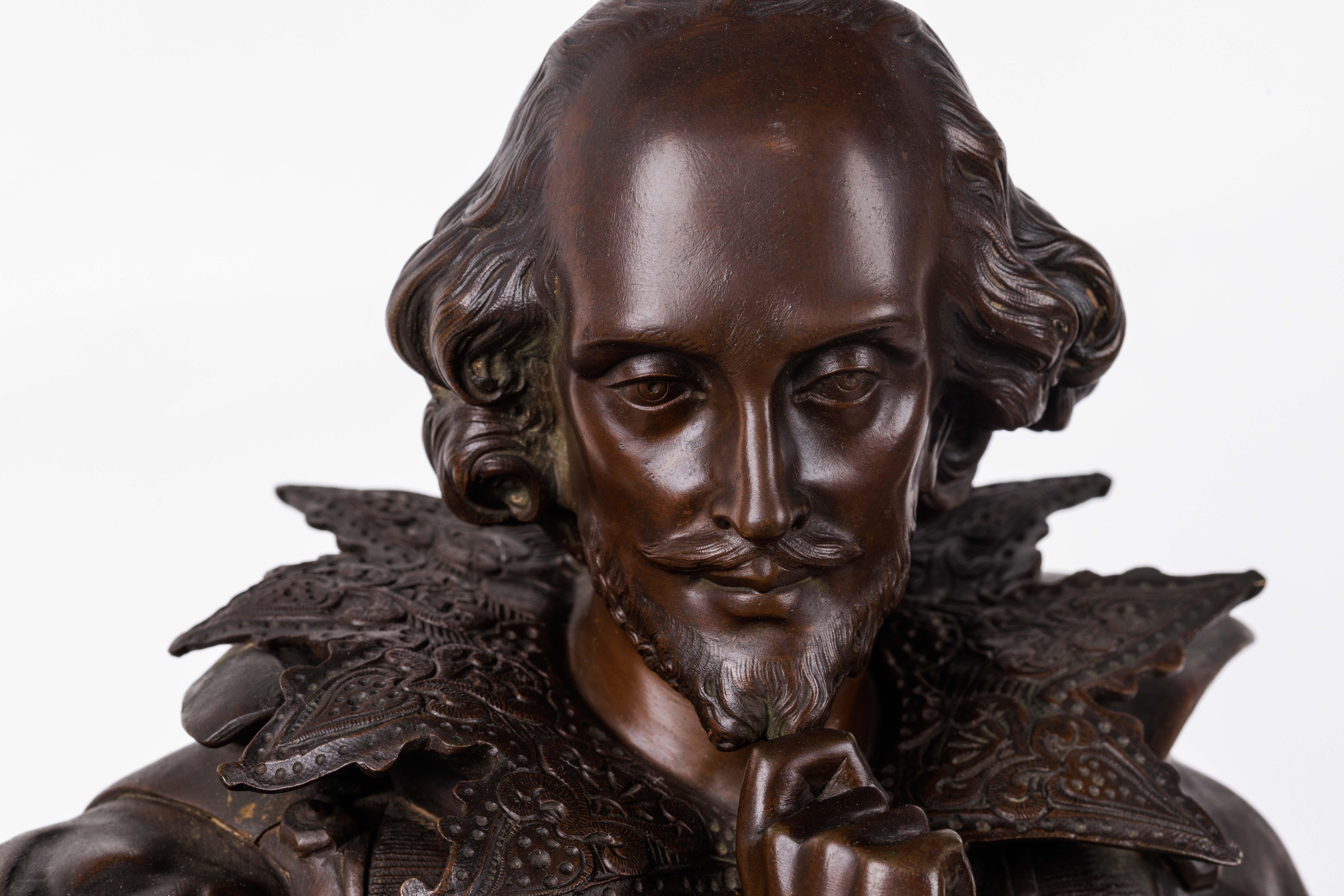 Jean Jules B. Salmson, Patinierte Bronzeskulptur von William Shakespeare im Angebot 6