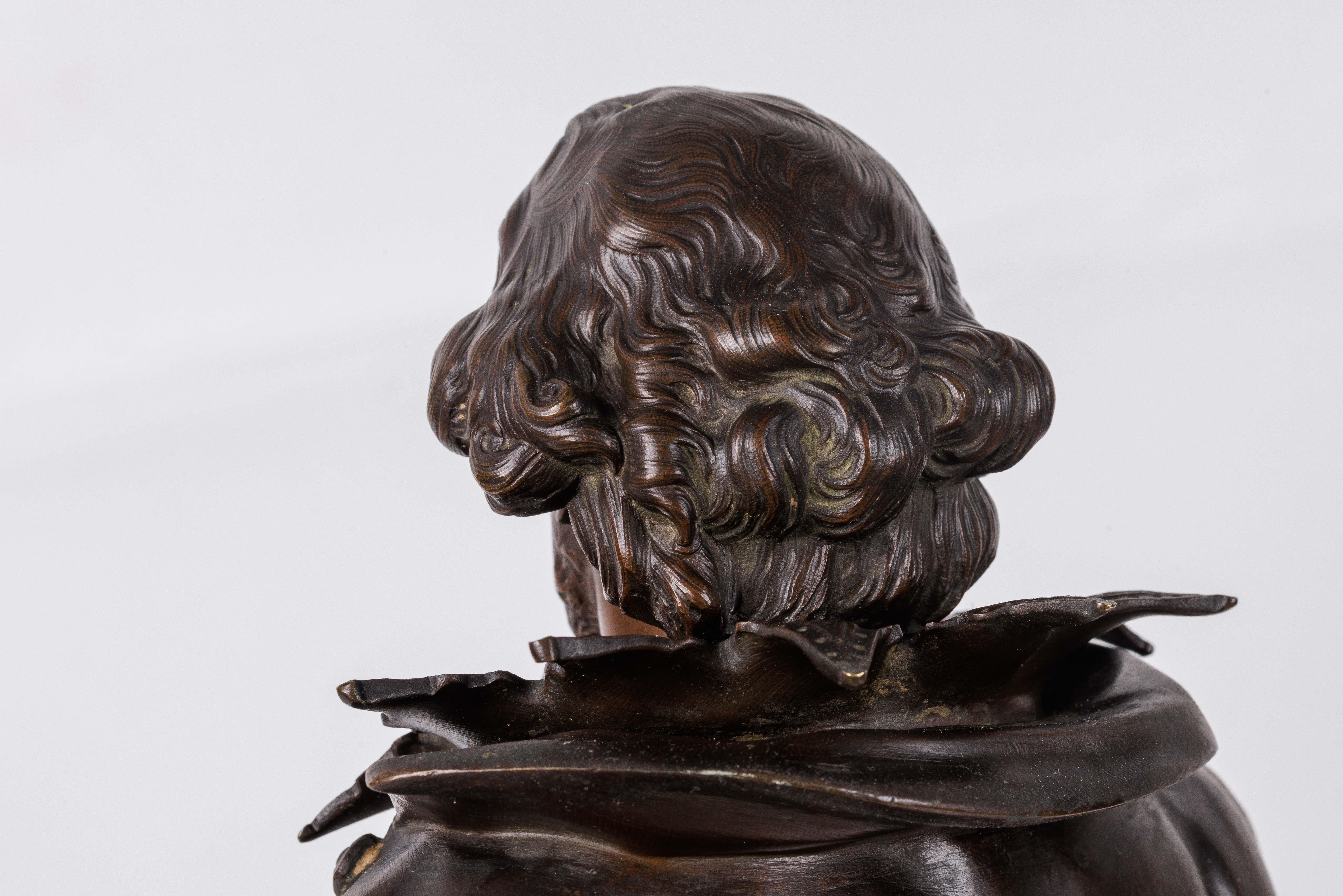 Jean Jules B. Salmson, Patinierte Bronzeskulptur von William Shakespeare im Angebot 10