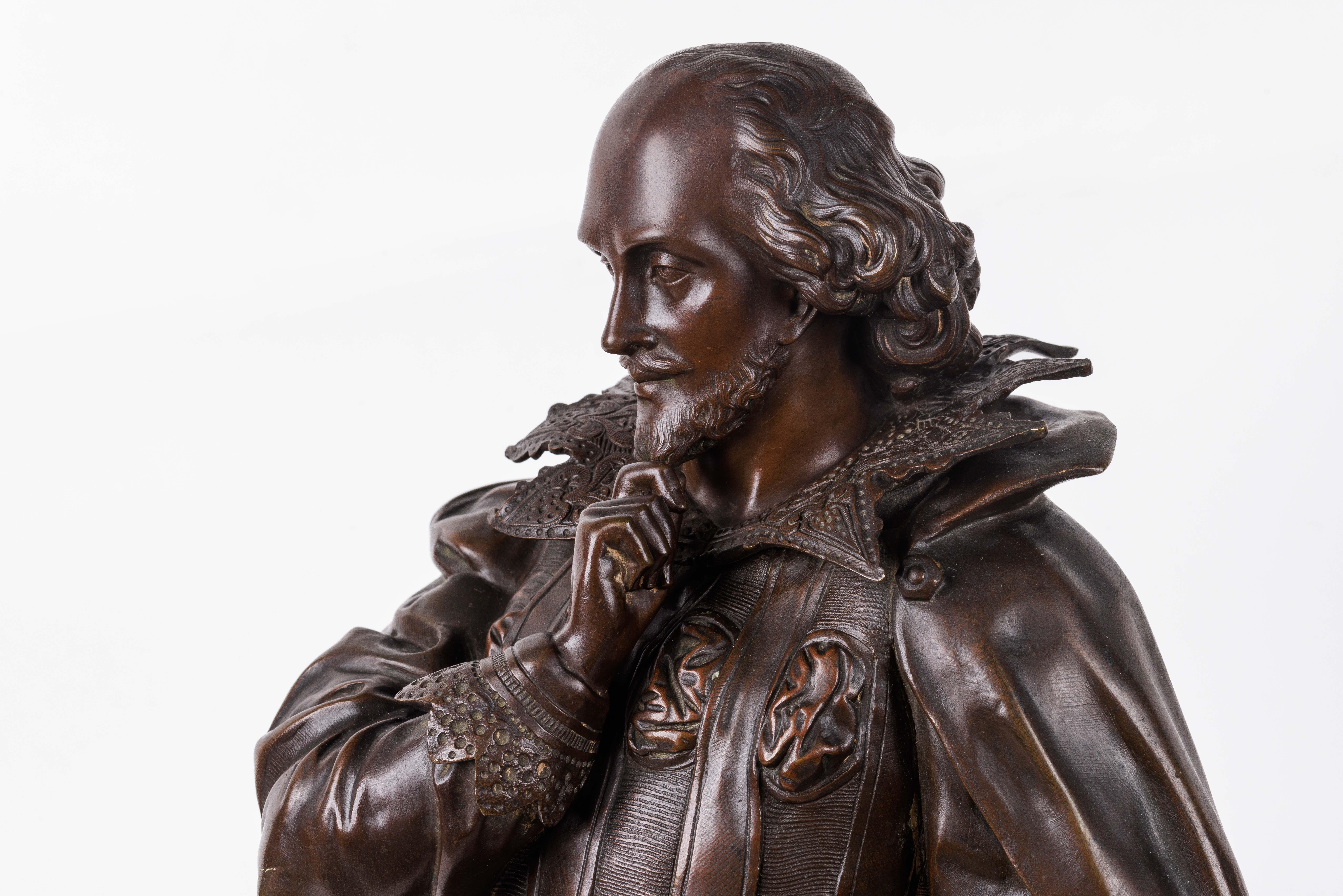 Jean Jules B. Salmson, Patinierte Bronzeskulptur von William Shakespeare im Angebot 11