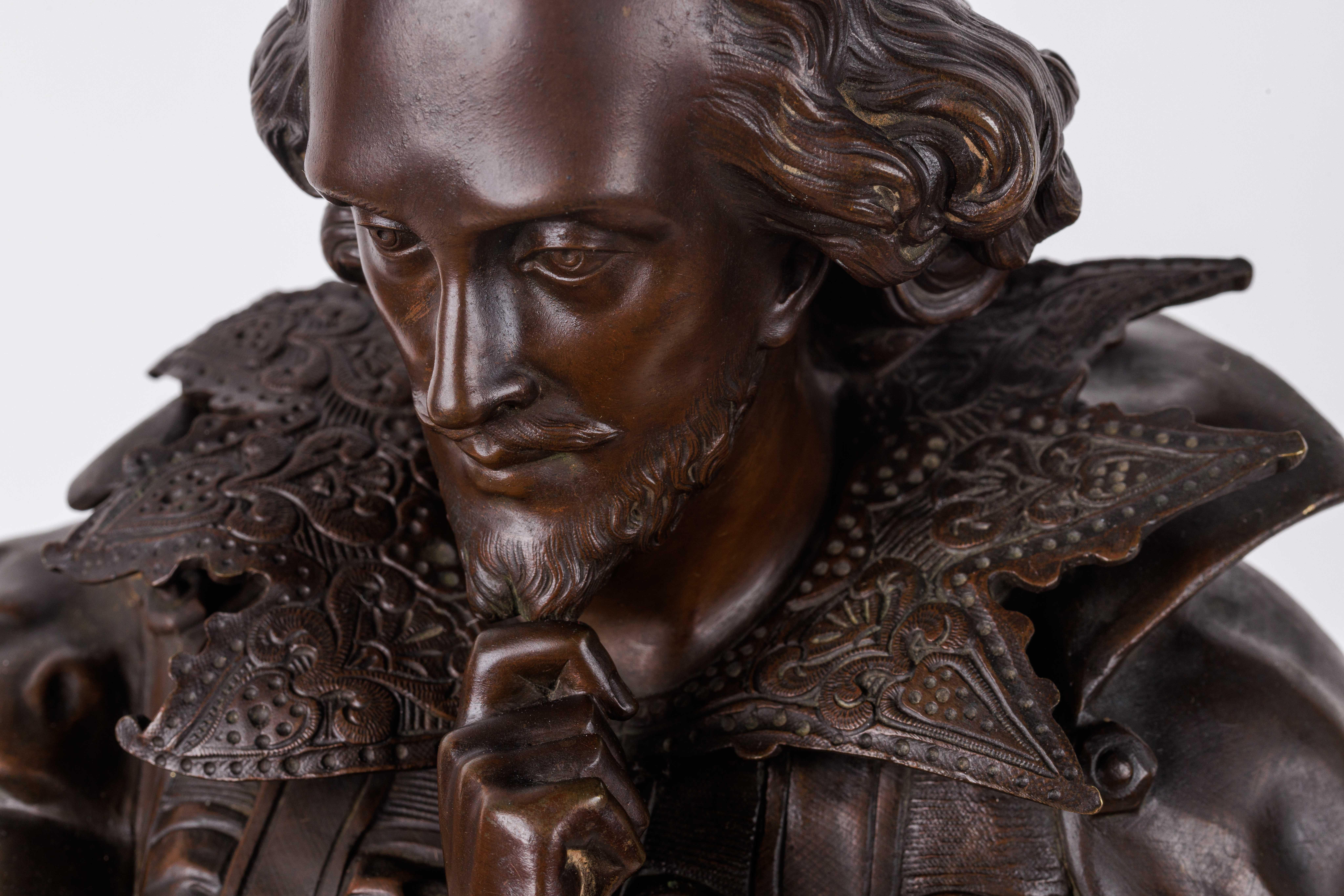 Jean Jules B. Salmson, Patinierte Bronzeskulptur von William Shakespeare im Angebot 12