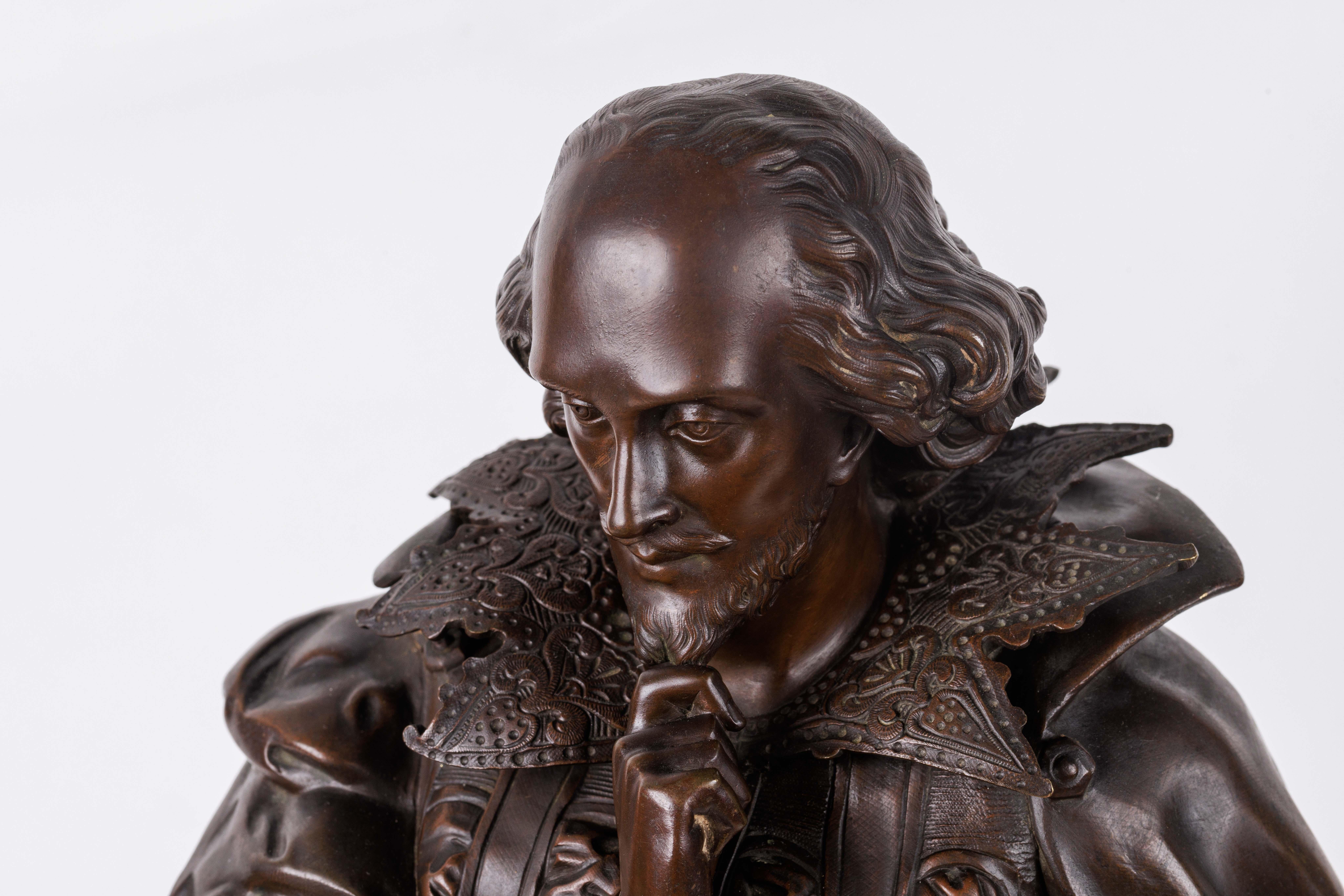 Jean Jules B. Salmson, Patinierte Bronzeskulptur von William Shakespeare im Angebot 13