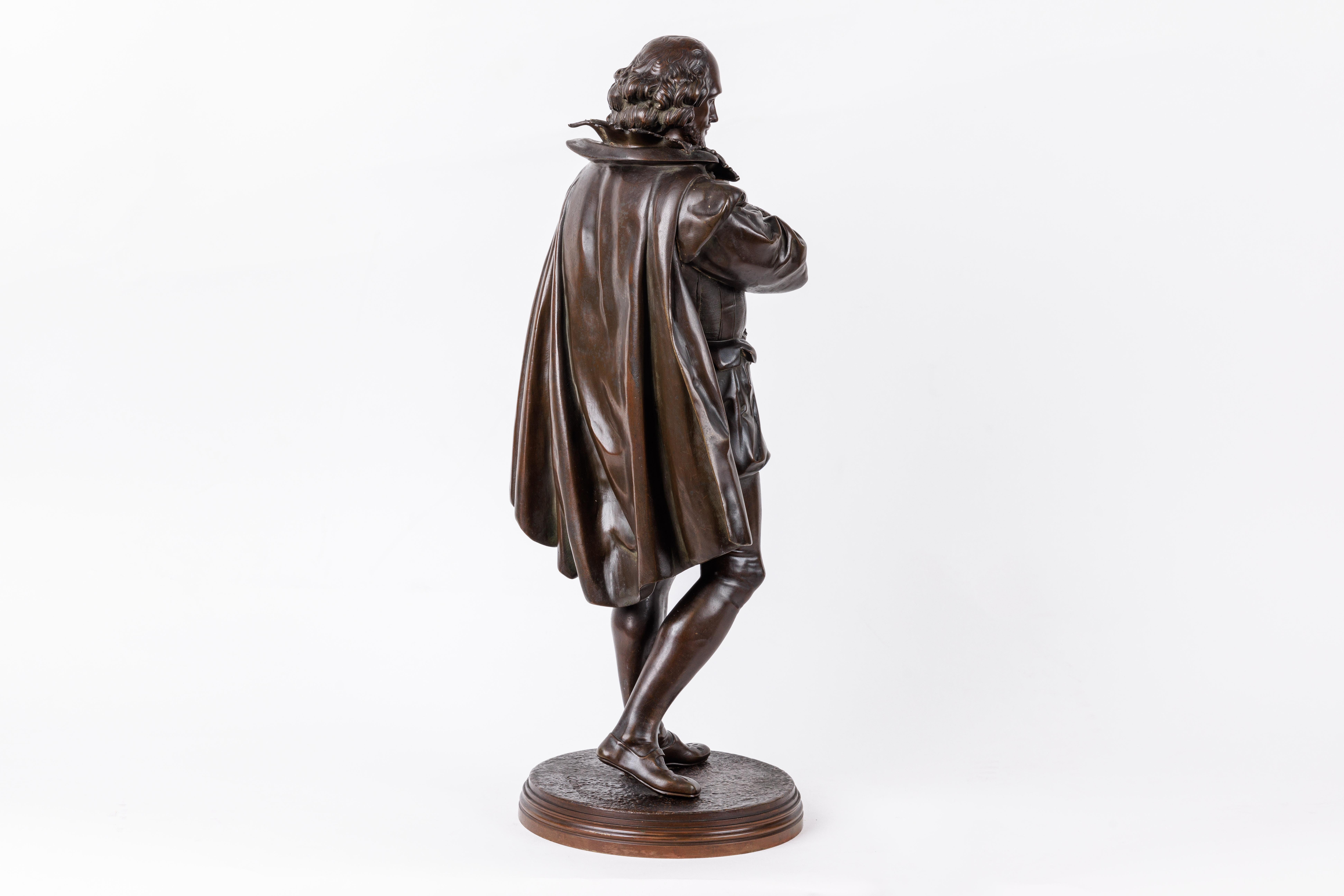 Jean Jules B. Salmson, A Patinated Bronze Sculpture of William Shakespeare In Good Condition For Sale In New York, NY