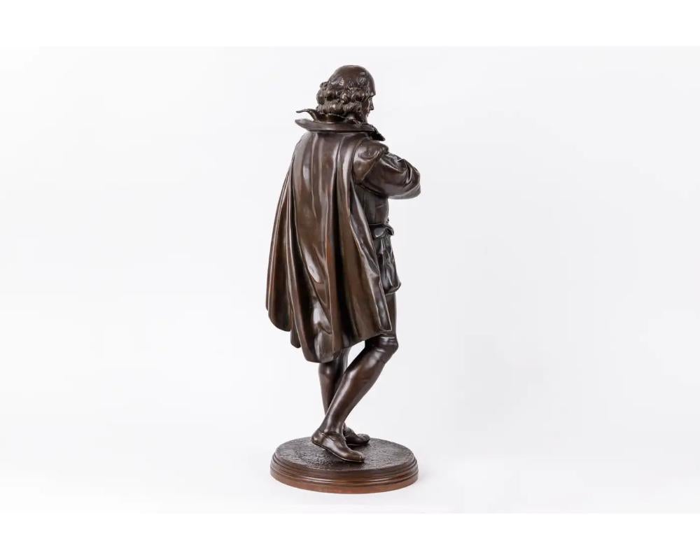 Jean Julules B. Salmson, Una scultura in bronzo patinato di William Shakespeare In condizioni buone in vendita a Queens, NY