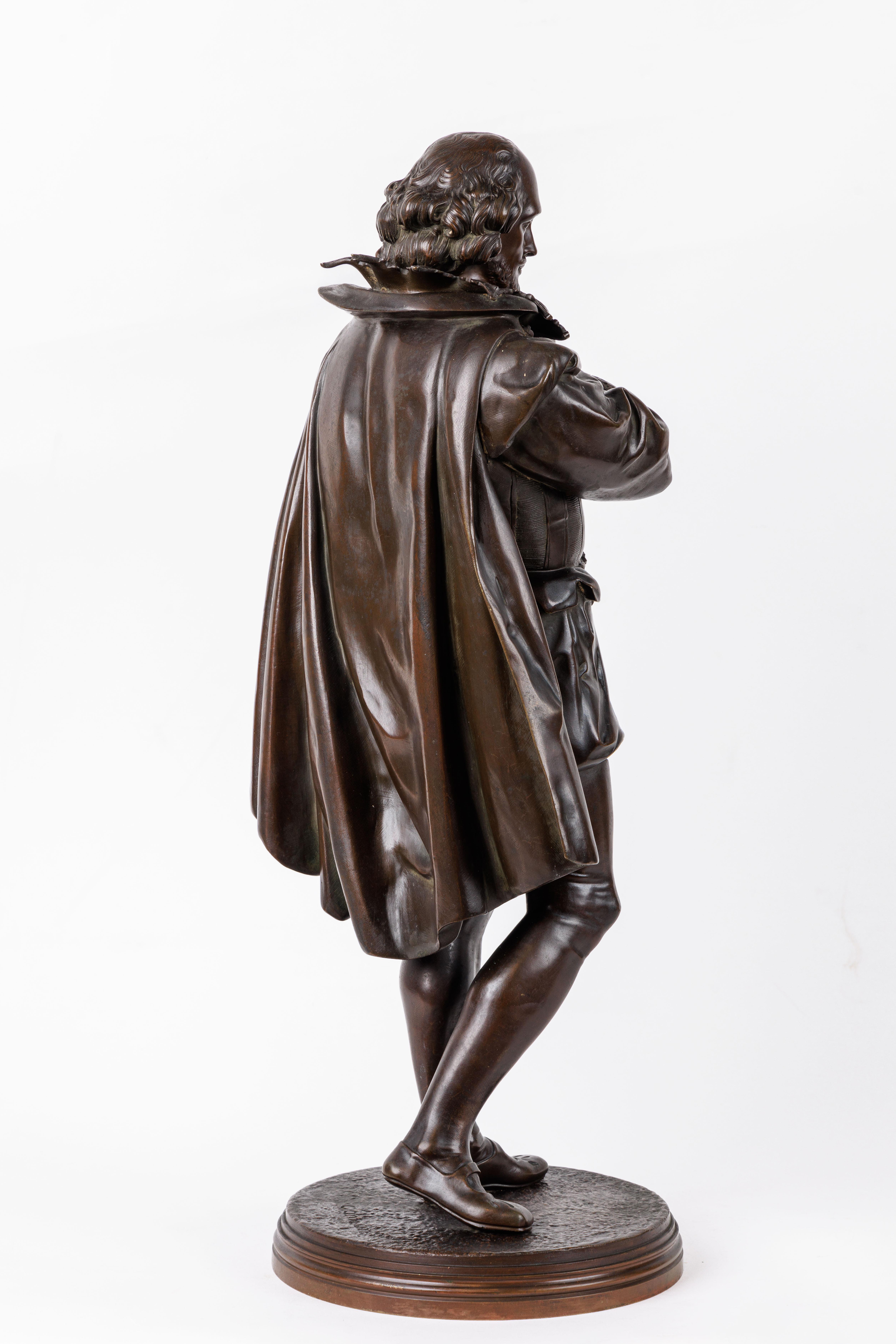19th Century Jean Jules B. Salmson, A Patinated Bronze Sculpture of William Shakespeare For Sale