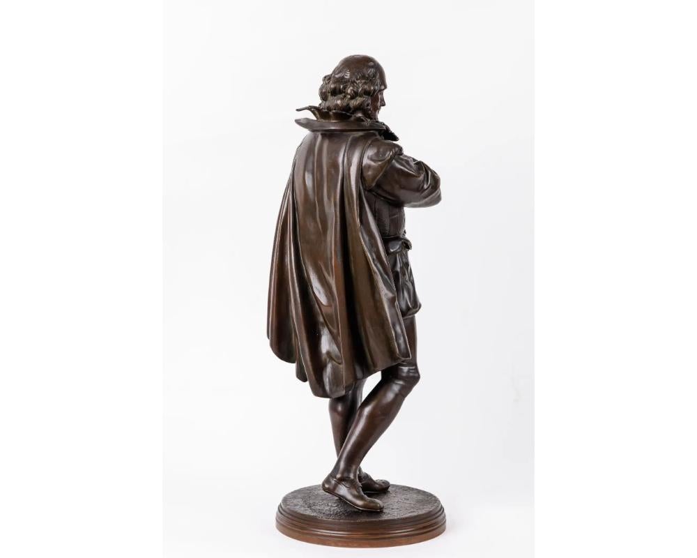 XIX secolo Jean Julules B. Salmson, Una scultura in bronzo patinato di William Shakespeare in vendita