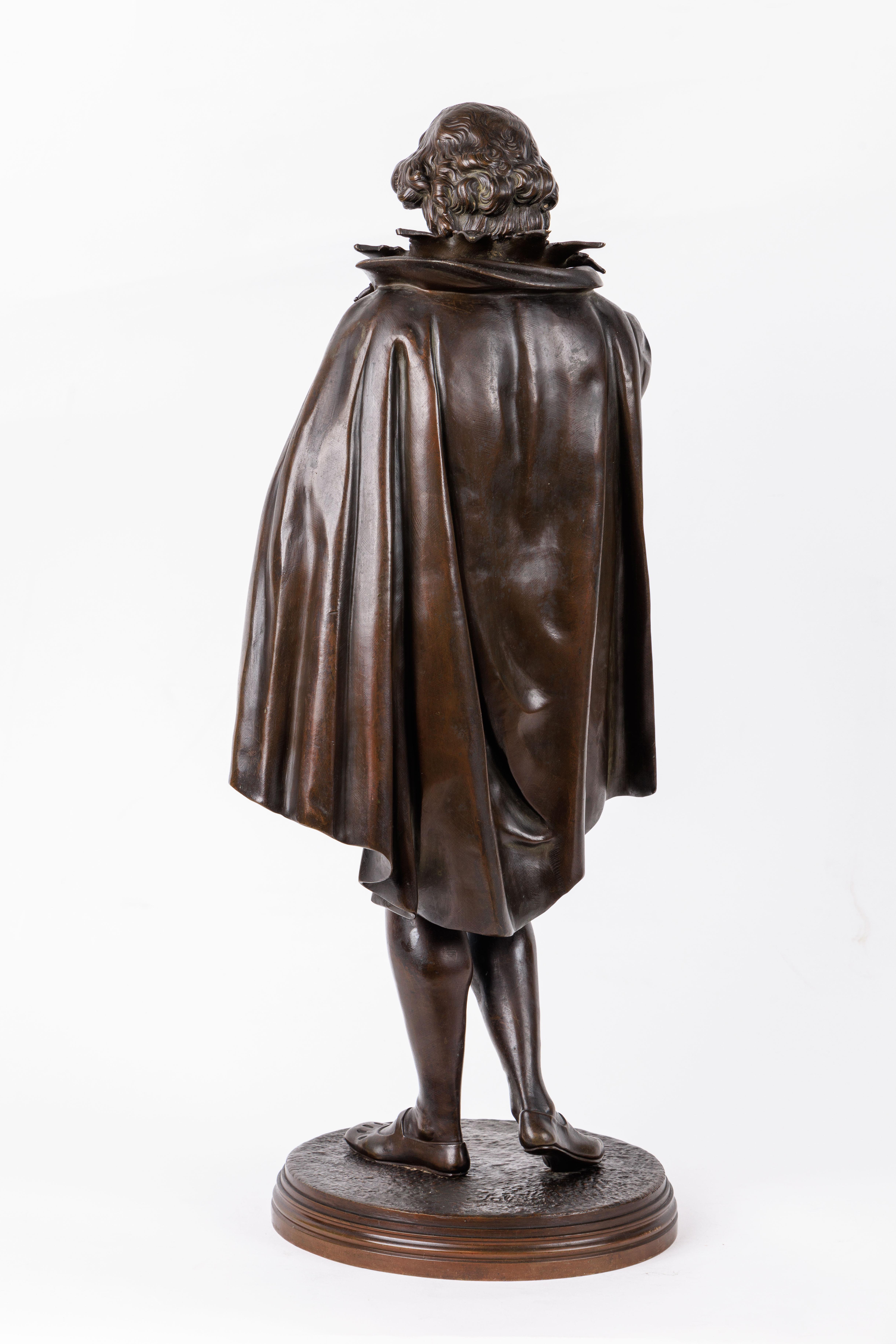 Jean Jules B. Salmson, Patinierte Bronzeskulptur von William Shakespeare im Angebot 1