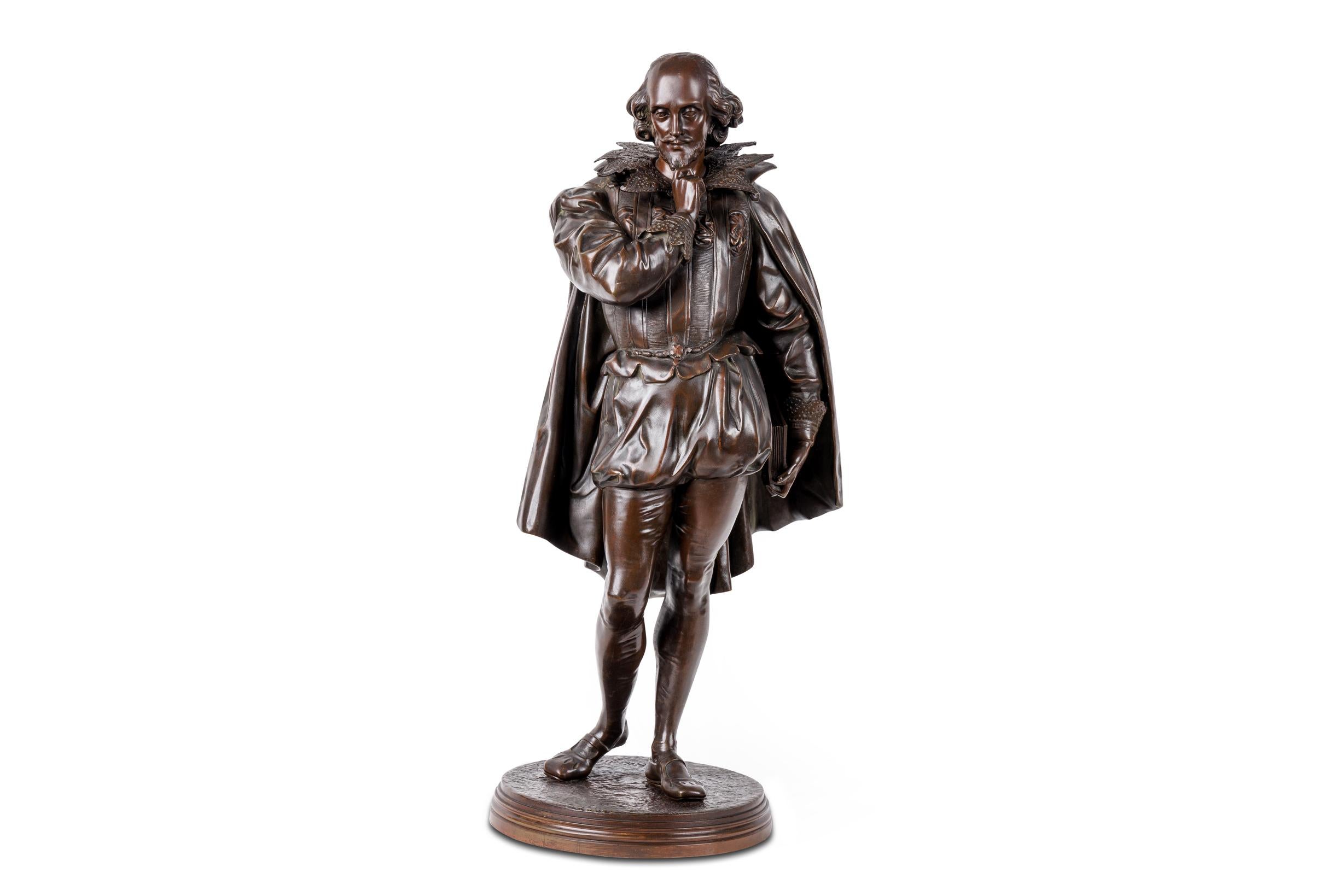Jean Jules B. Salmson, Patinierte Bronzeskulptur von William Shakespeare im Angebot 4
