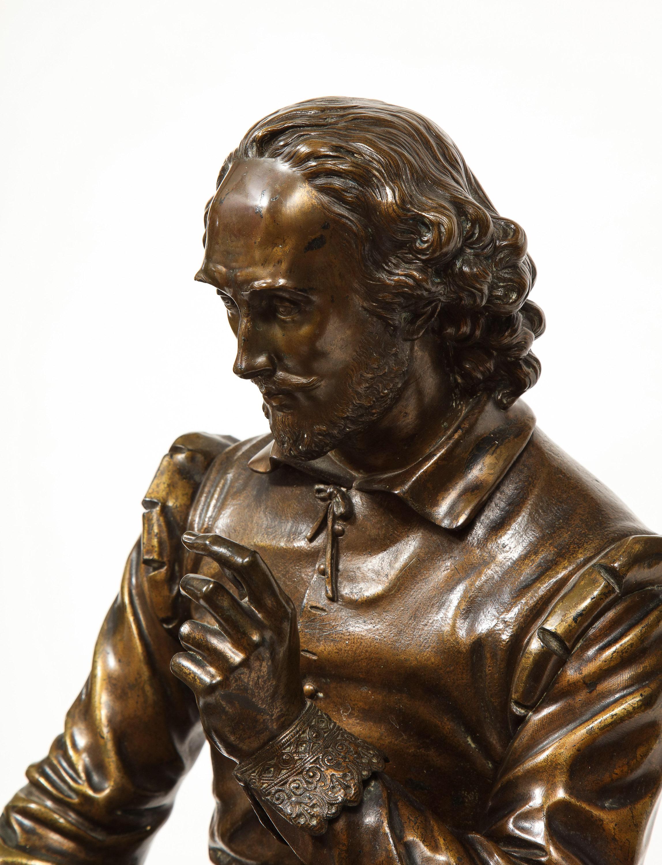 Jean Jules B. Salmson Bronze Sculpture of William Shakespeare Seated with Books 1